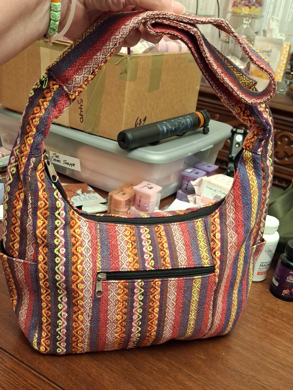 Desigual Bohemian Striped Fabric Hobo Bag - Preloved Multicolor